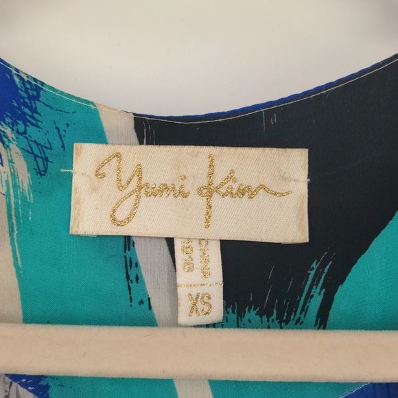 Yumi Kim Women's Silk Wrap Dress Size Extra Small Floral Blue White V Neck Lined - Picture 4 of 16